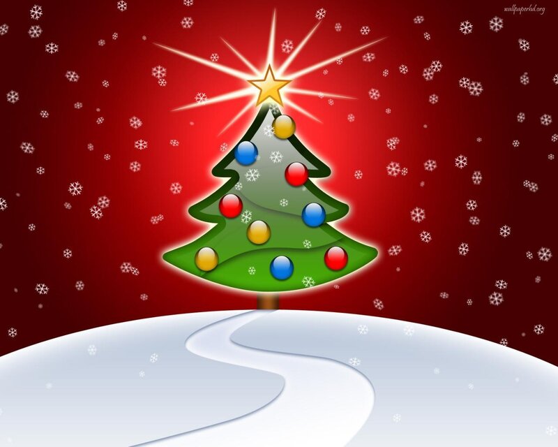 Decorated Christmas Tree — Red, Festive, Winter, Digital Art, Snowflakes