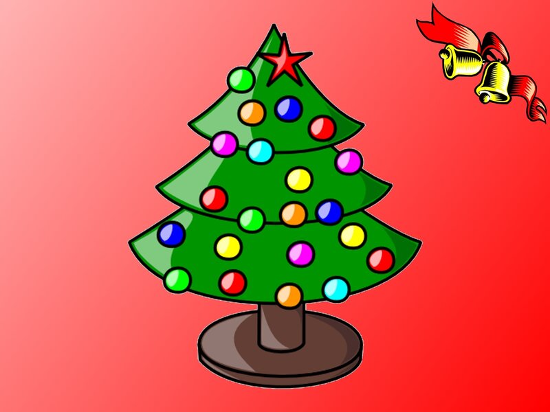 Decorated Christmas Tree — Red, Festive, Winter, Illustration