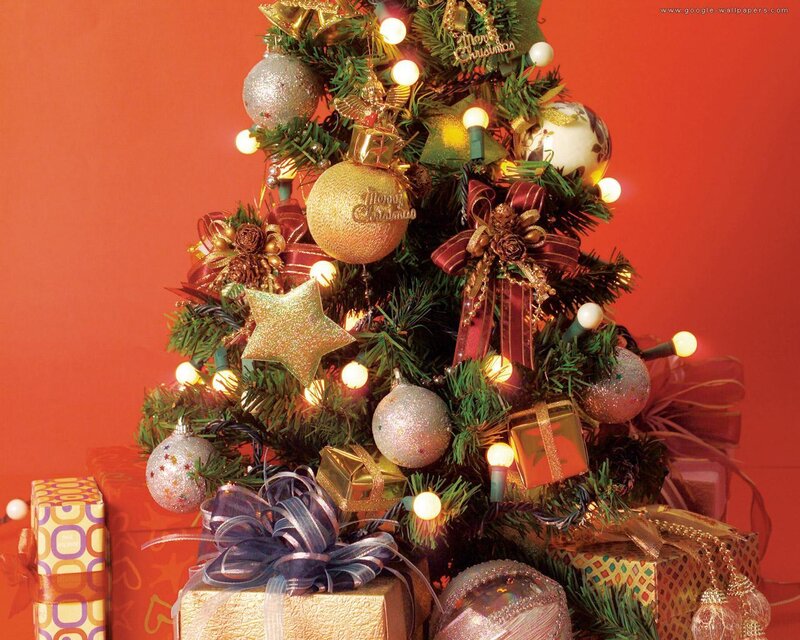 Decorated Christmas Tree — Red, Festive, Winter, Photograph, Ornaments