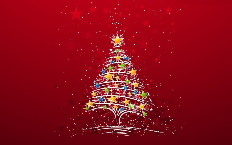 Decorated Christmas Tree — Red, Festive, Winter, Vector Art