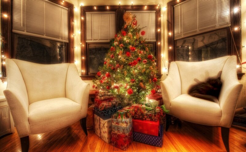 Decorated Christmas Tree — White, Cozy, Night, Photograph
