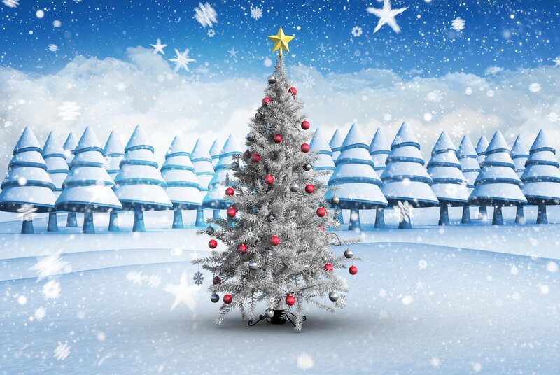 Decorated Christmas Tree — White, Festive, Winter, Digital Art