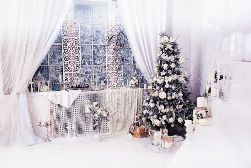 Decorated Christmas Tree — White, Festive, Winter, Photograph, Candles