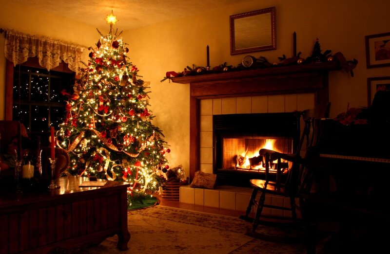 Decorated Christmas Tree — Yellow, Cozy, Night, Photograph