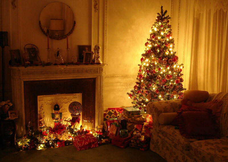 Decorated Christmas Tree — Yellow, Cozy, Night