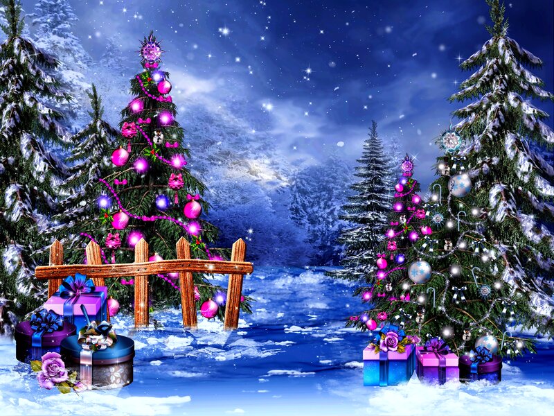 Decorated Christmas Trees — Blue, Festive
