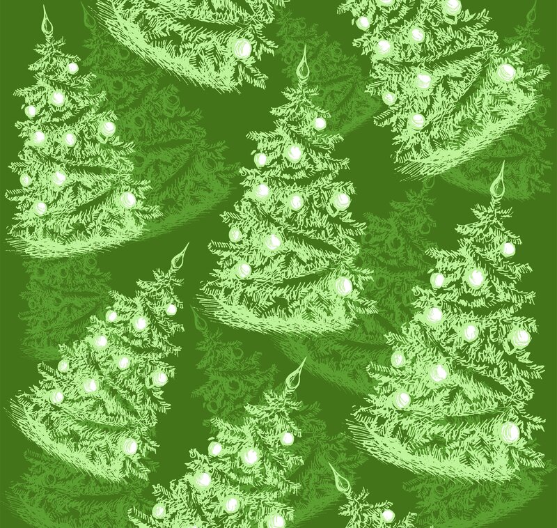 Decorated Christmas Trees — Green, Festive, Winter, Illustration