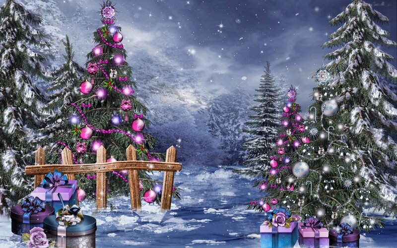 Decorated Christmas Trees — Purple