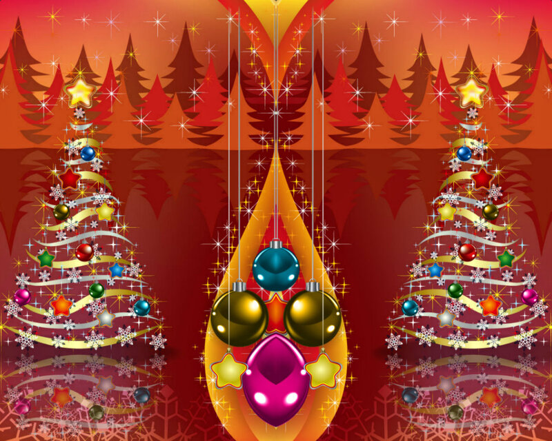 Decorated Christmas Trees — Red, Festive