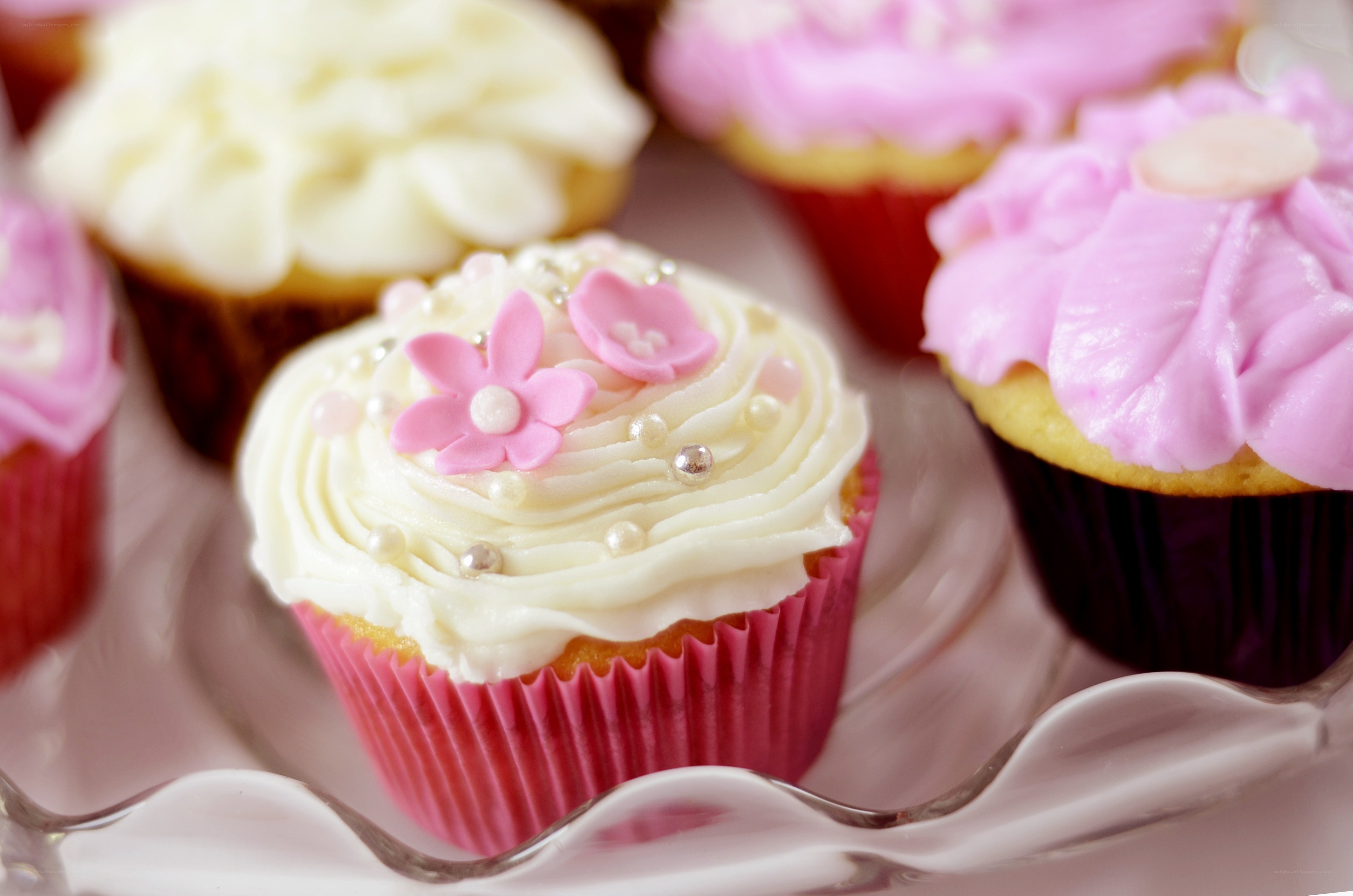 decorated cupcakes on a platter