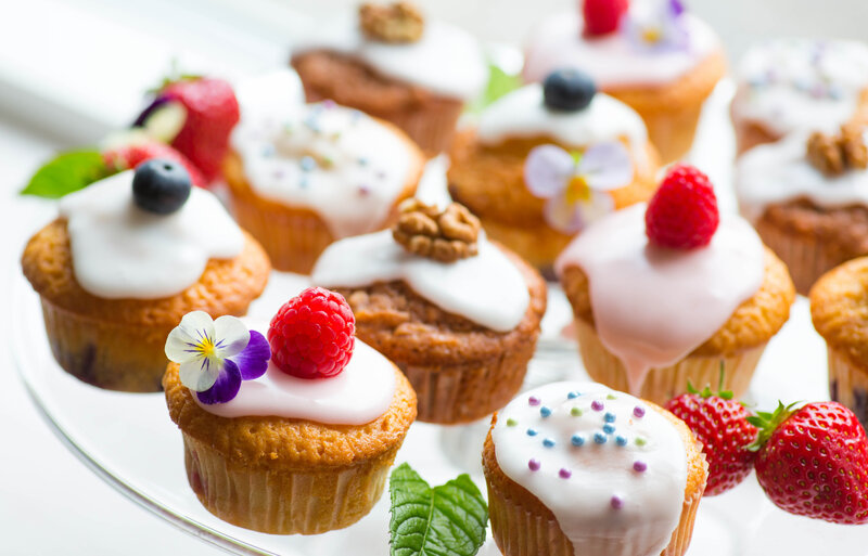 Decorated Cupcakes on Stand — White