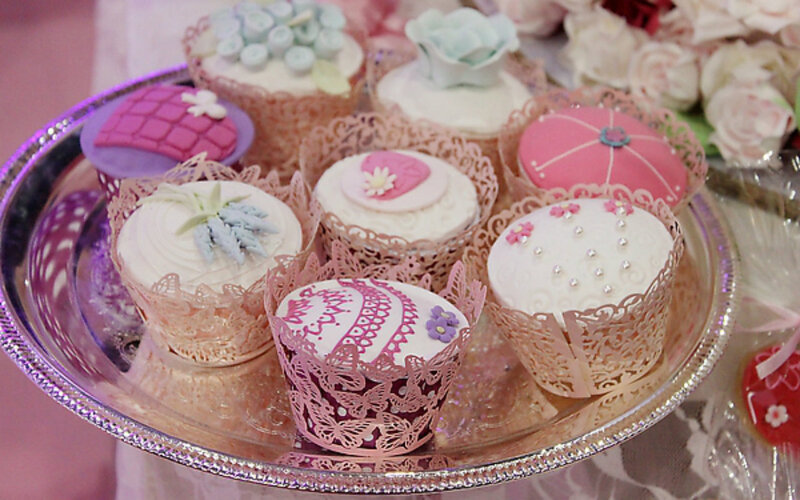 Decorated Cupcakes on Tray