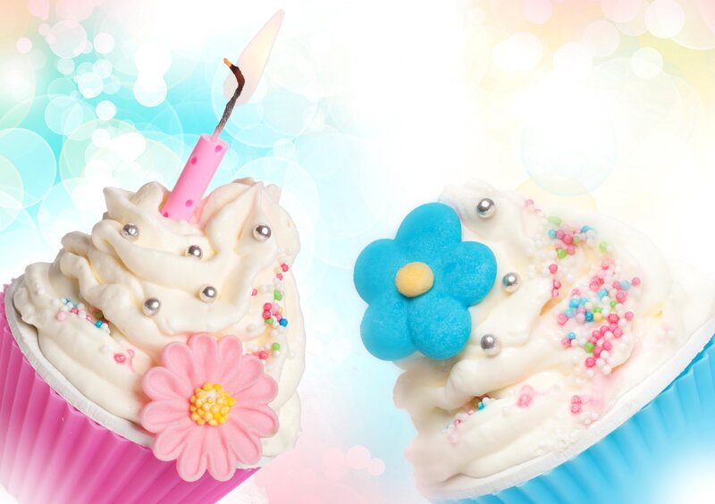 Decorated Cupcakes — Pink, Festive, Photograph, Candle