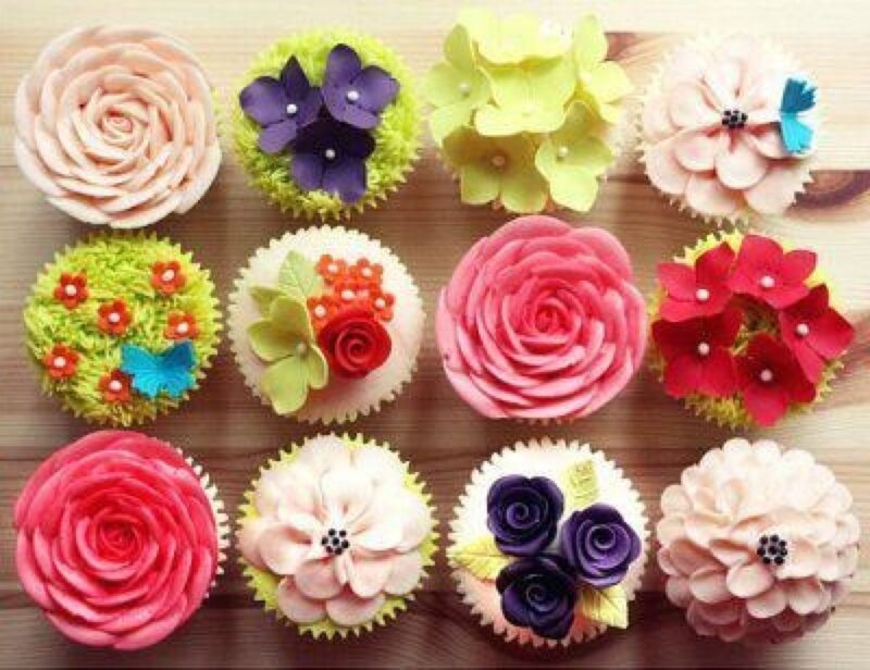 Decorated Cupcakes — Pink, Festive, Photograph, Flowers, Buttercream