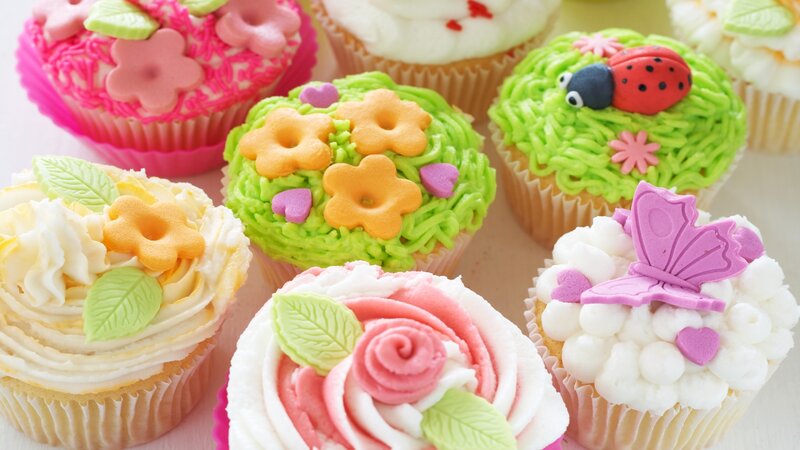 Decorated Cupcakes — Pink, Festive, Photograph, Flowers