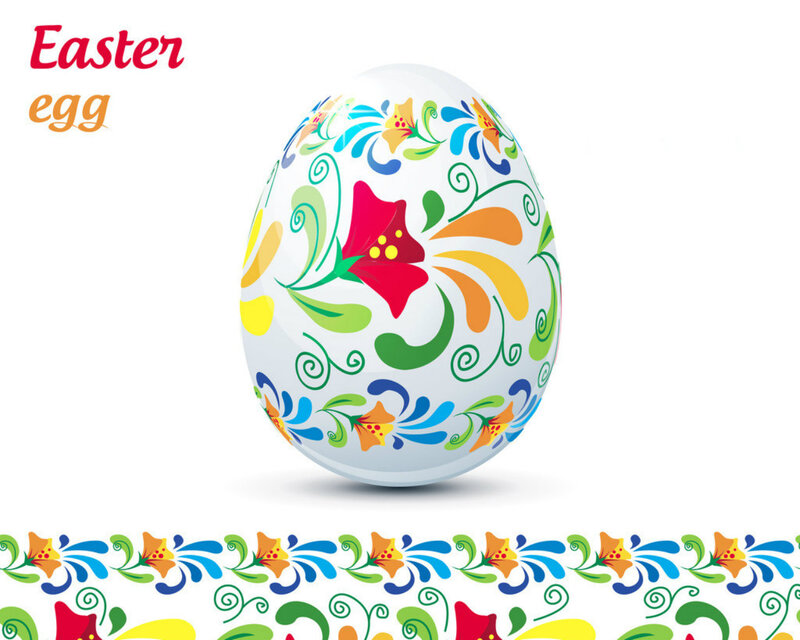 Decorated Easter Egg — White, Festive, Vector Art