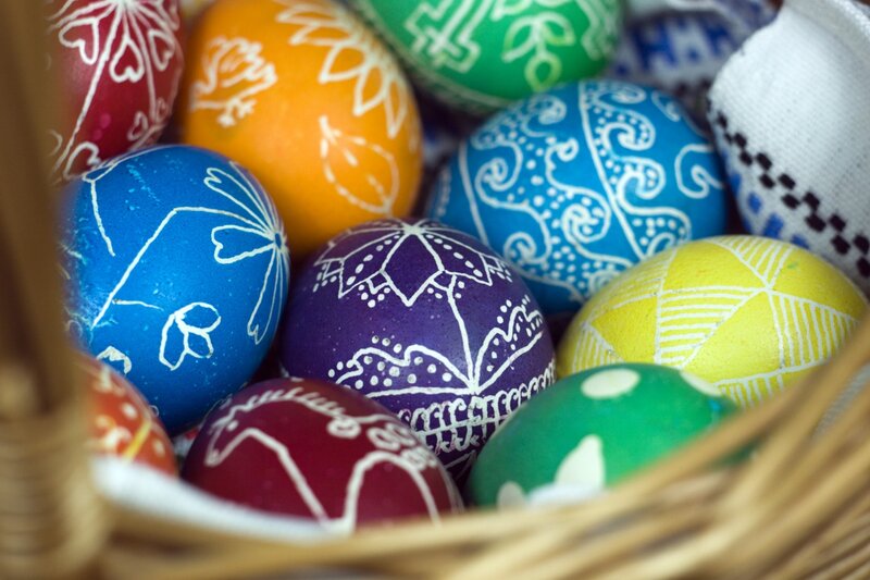 Decorated Easter Eggs — Blue, Festive, Photograph, Basket, Fabric
