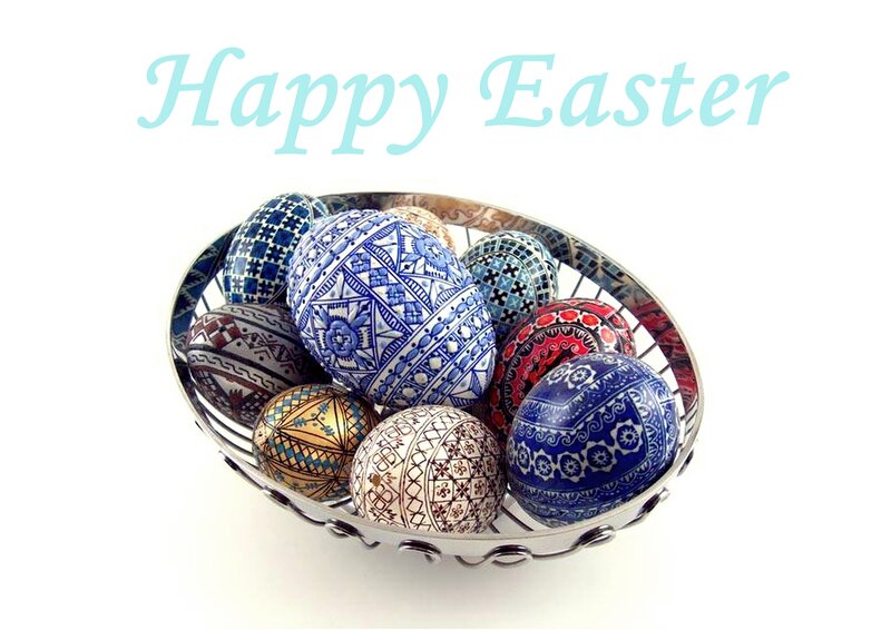 Decorated Easter Eggs — Blue, Festive, Photograph, Basket, Text