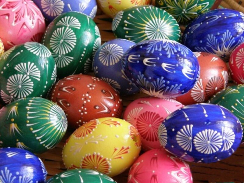 Decorated Easter Eggs — Blue, Festive, Photograph, Basket
