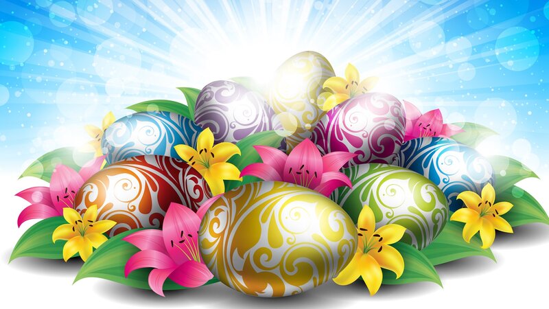 Decorated Easter Eggs — Blue, Festive, Spring, Digital Art, Flowers, Leaves
