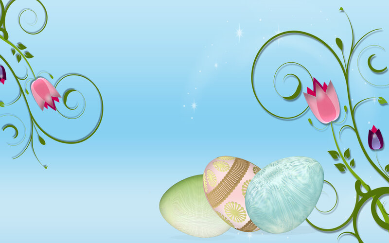 Decorated Easter Eggs — Blue, Festive, Spring, Digital Art, Flowers