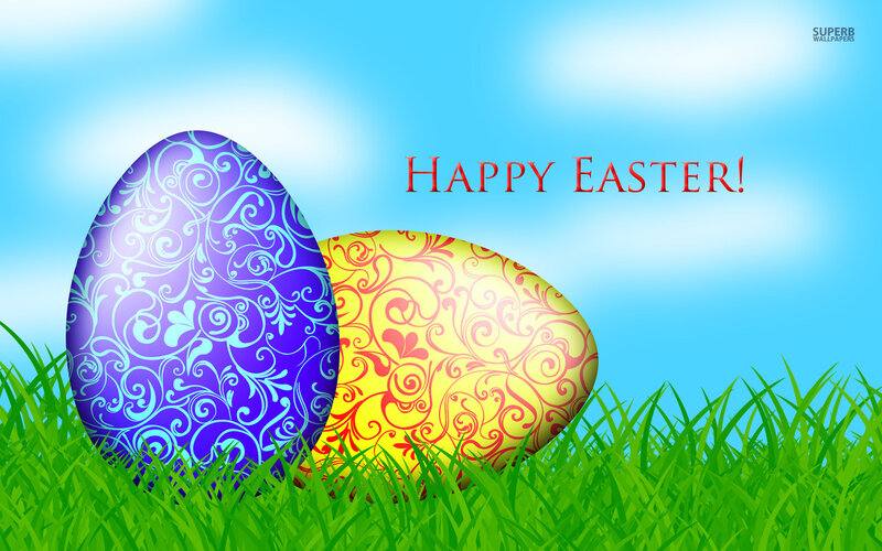 Decorated Easter Eggs — Blue, Festive, Spring, Digital Art, Grass
