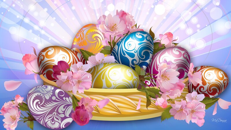 Decorated Easter Eggs — Blue, Festive, Spring, Digital Art