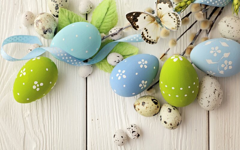 Decorated Easter Eggs — Blue, Festive, Spring, Photograph, Butterfly, Ribbons