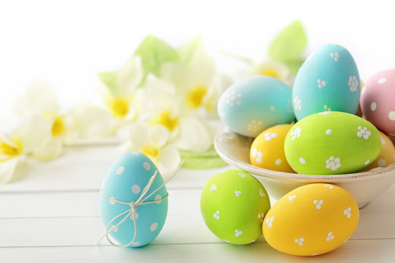Decorated Easter Eggs — Blue, Festive, Spring, Photograph, Flowers, Bowl