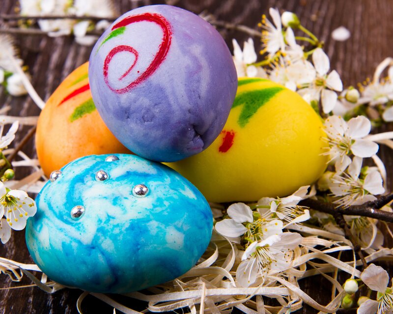 Decorated Easter Eggs — Blue, Festive, Spring, Photograph, Flowers, Nest