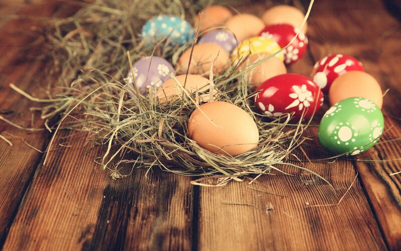 Decorated Easter Eggs — Brown, Festive, Photograph, Hay