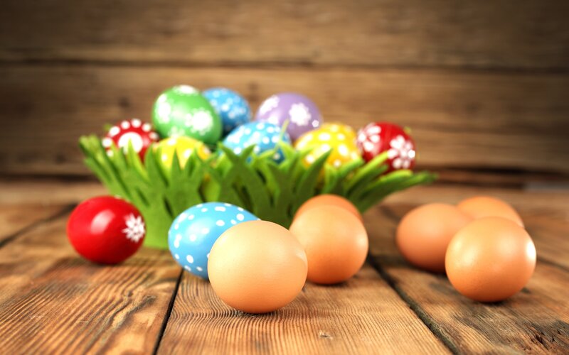 Decorated Easter Eggs — Brown, Festive, Spring, Photograph, Basket