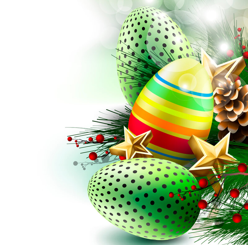 Decorated Easter Eggs — Green, Festive, Digital Art, Pine Branches