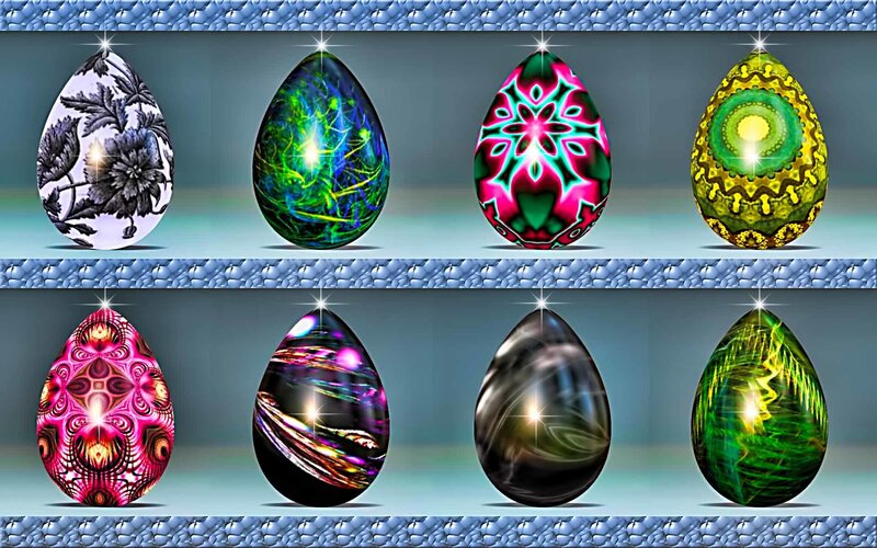 Decorated Easter Eggs — Green, Festive, Digital Art, Shiny