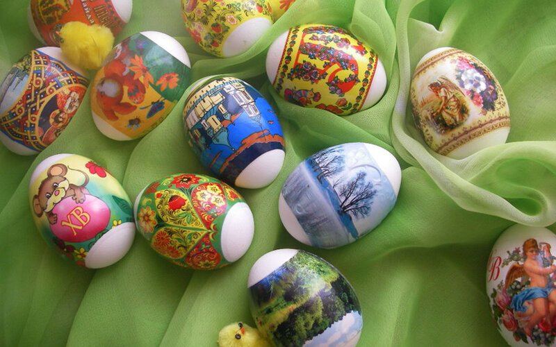 Decorated Easter Eggs — Green, Festive, Photograph, Fabric