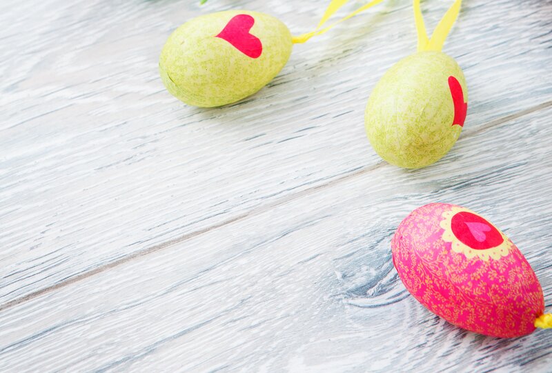 Decorated Easter Eggs — Green, Festive, Photograph, Wooden Surface