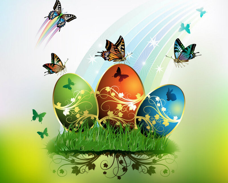 Decorated Easter Eggs — Green, Festive, Spring, Digital Art, Butterflies
