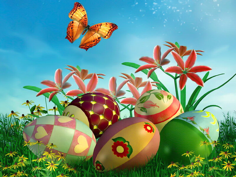 Decorated Easter Eggs — Green, Festive, Spring, Digital Art, Butterfly