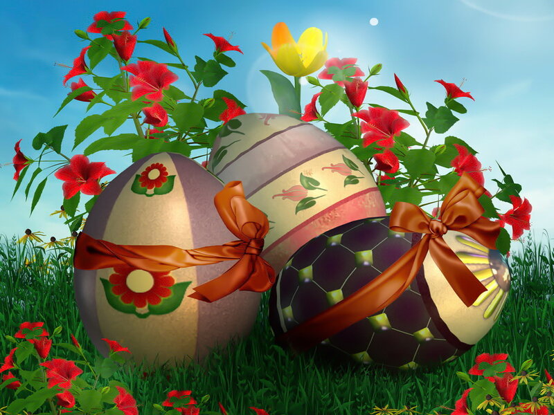 Decorated Easter Eggs — Green, Festive, Spring, Digital Art, Flowers