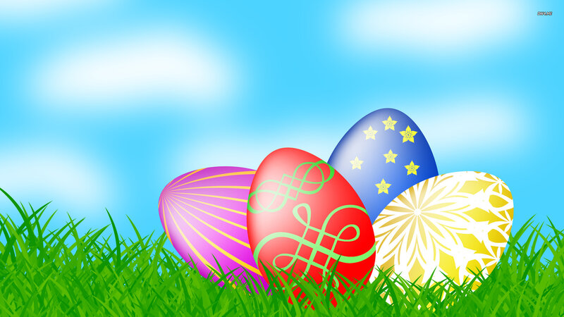Decorated Easter Eggs — Green, Festive, Spring, Digital Art, Grass, Sky