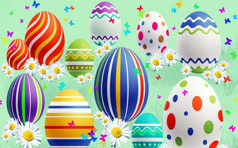 Decorated Easter Eggs — Green, Festive, Spring, Digital Art