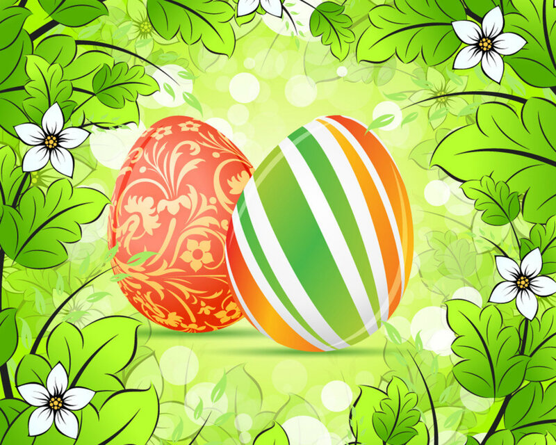 Decorated Easter Eggs — Green, Festive, Spring, Illustration, Flowers, Leaves