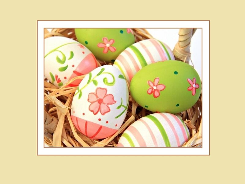 Decorated Easter Eggs — Green, Festive, Spring, Photograph, Basket, Straw