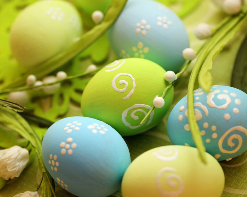 Decorated Easter Eggs — Green, Festive, Spring, Photograph, Flowers, Leaves