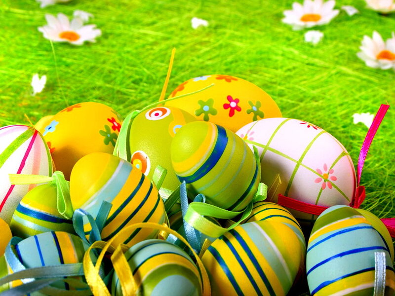 Decorated Easter Eggs — Green, Festive, Spring, Photograph, Grass, Daisies