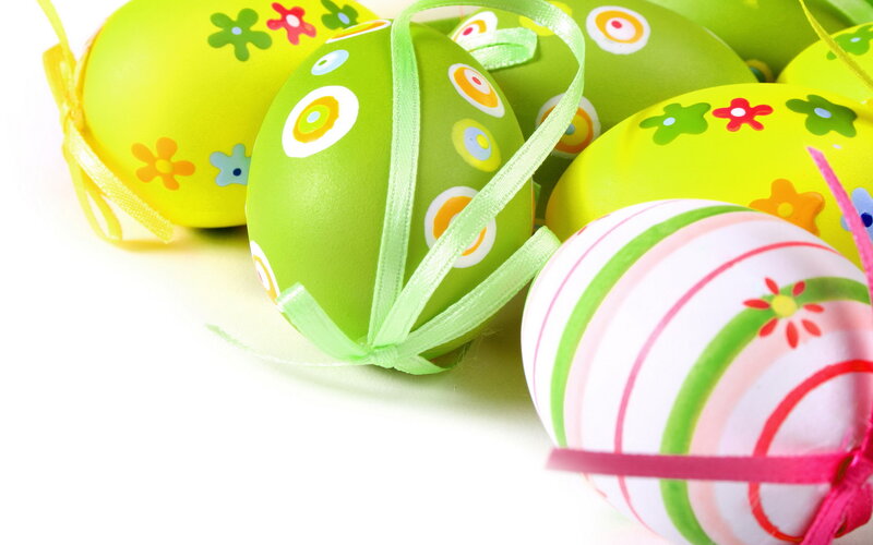 Decorated Easter Eggs — Green, Festive, Spring, Photograph, Ribbons