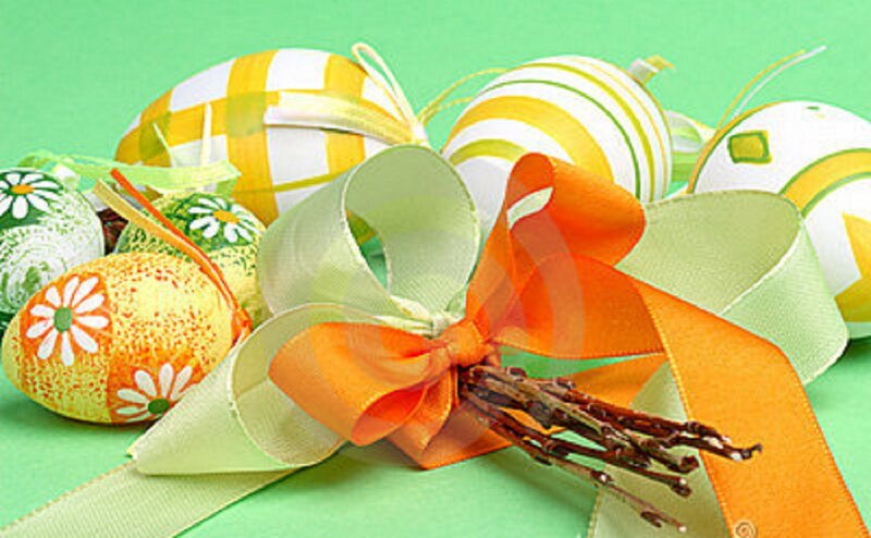 Decorated Easter Eggs — Green, Festive, Spring, Photograph, Ribbons, Twigs