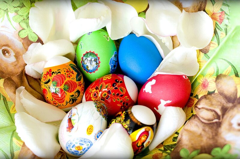 Decorated Easter Eggs — Green, Festive, Spring, Photograph, Rose Petals