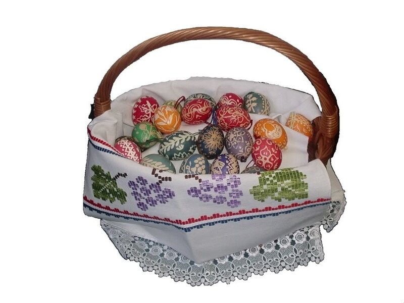 Decorated Easter Eggs in Basket — White