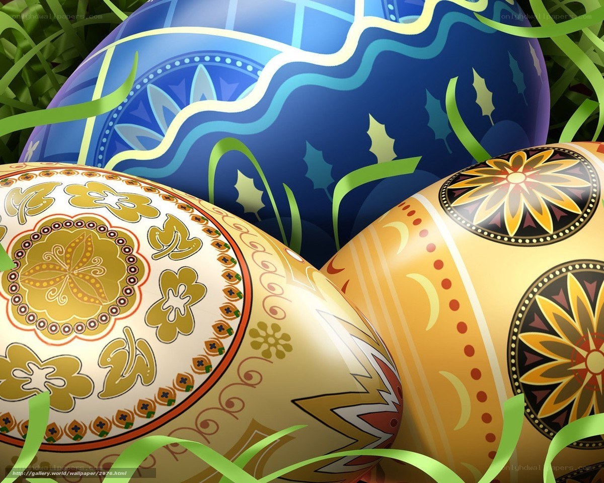 Decorated Easter eggs in grass